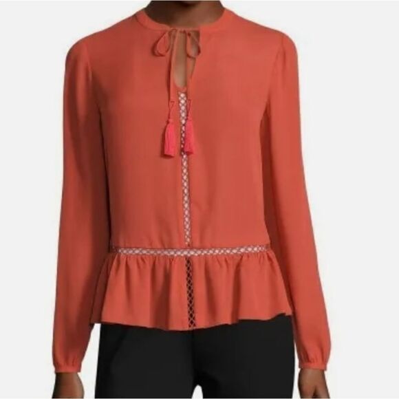 a.n.a Baked Apple Long-Sleeve Peplum Blouse - Picture 1 of 7